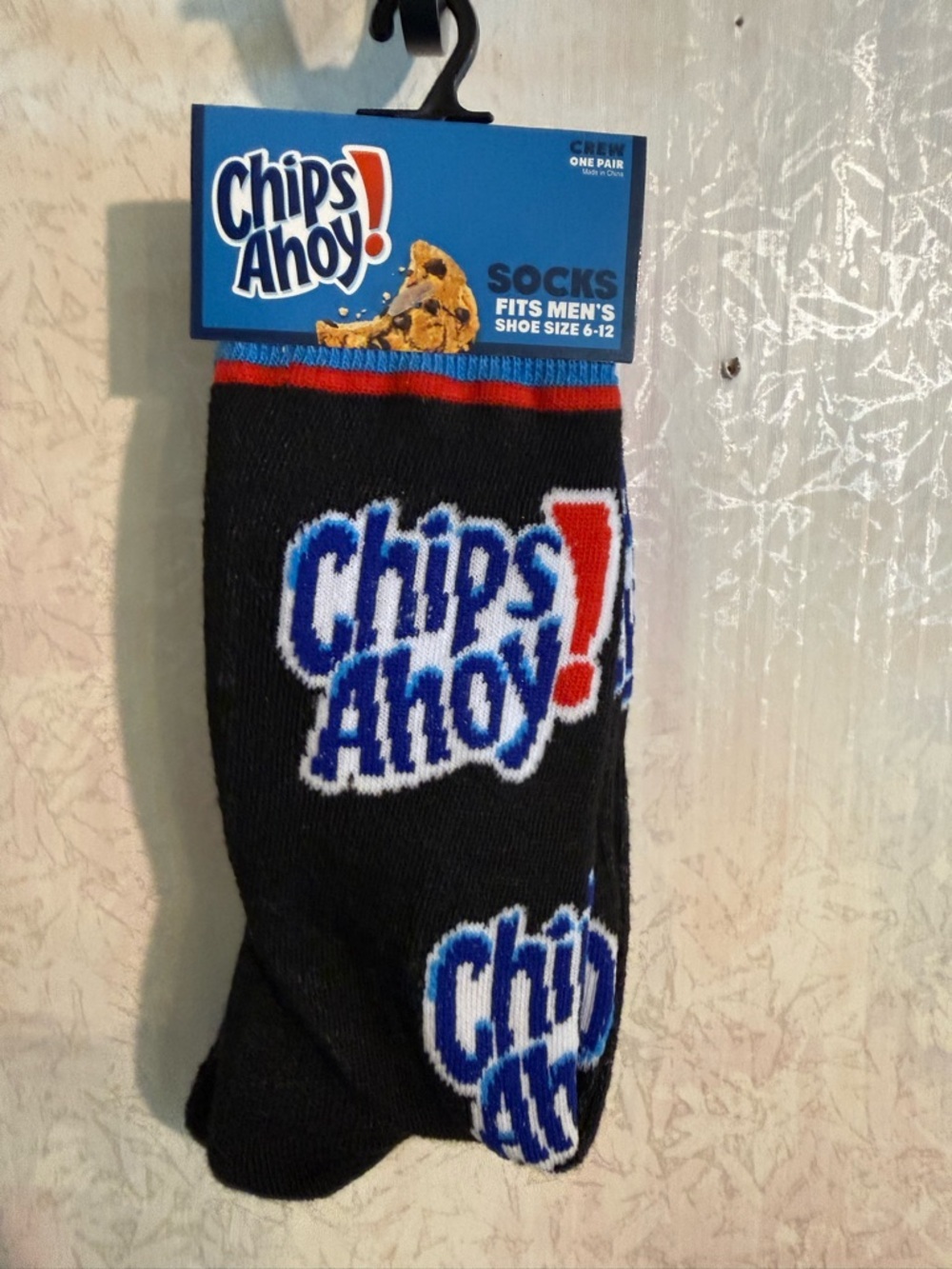 Chips Ahoy! Black Logo Crew Socks with Blue & Red Accents. "The 16-chip cookie"